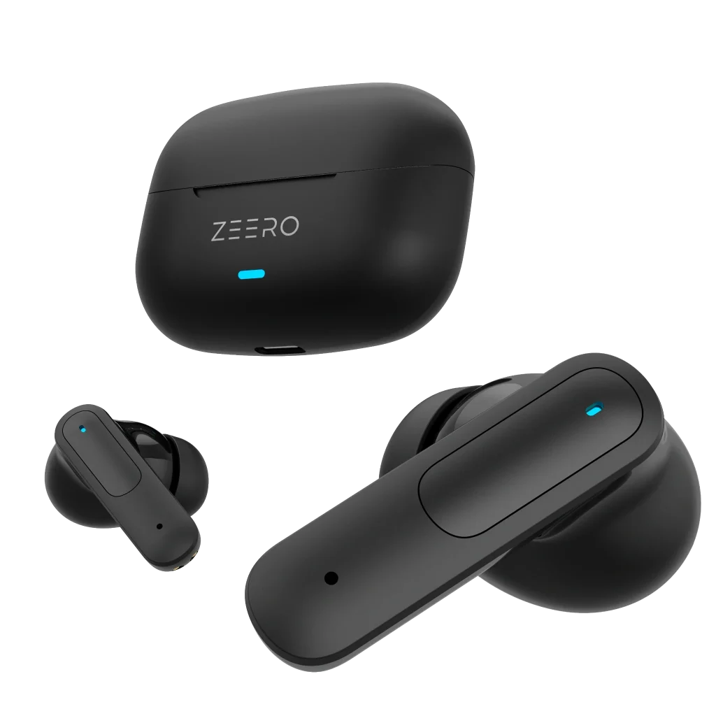 Minimalist design of Zeero Aera Z1 ANC earbuds and compact charging case